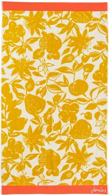 Joules Fluffy Cotton Terry Velour Floral Bath Towel in Yellow and Gold