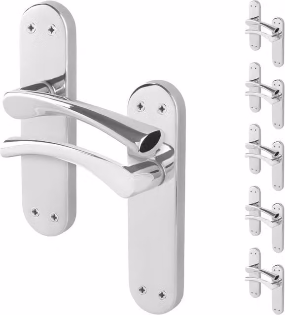 AFIT Chrome Twist Novi Internal Lever Door Handles with Long Backplate, 6 Pairs, Metallic Silver, W/H: 150 x 100 mm – 1