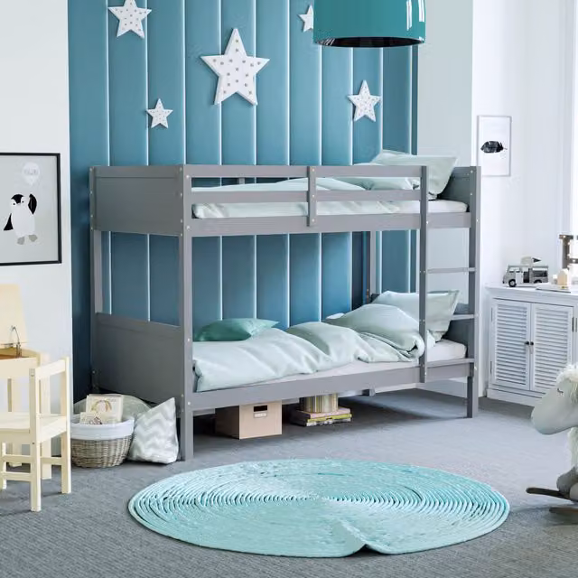 Vida Designs Gemini Detachable Bunk Bed in Grey Solid Pine Wood