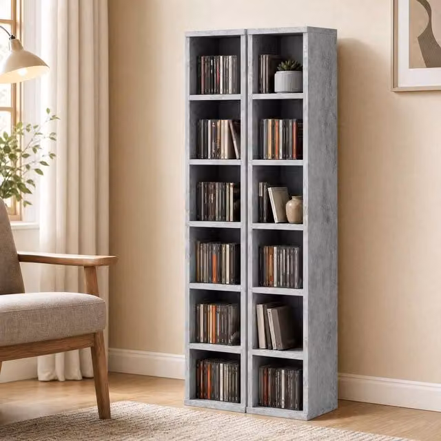 STILVORA Set of 2 Grey CD Storage Units with Adjustable Shelves – 1
