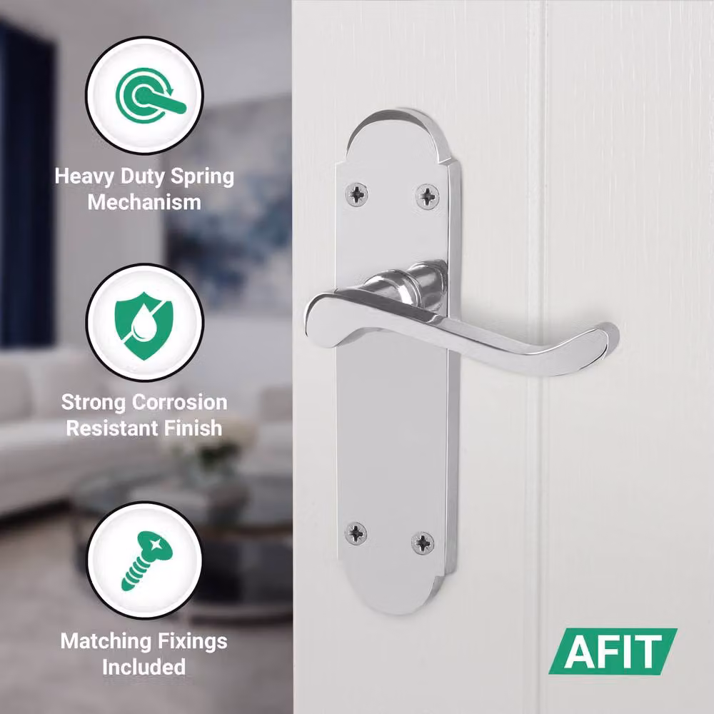 AFIT Polished Chrome Backplate Door Handles with Latch, 1 Pair, Silver, W/D/H: 15.0 x 15.0 x 1.5 cm – 2
