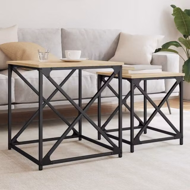 Berkfield Home Nesting Coffee Tables, 2 Piece Set in Sonoma Oak Brown Engineered Wood
