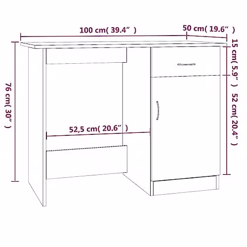 vidaXL Modern Writing Desk in Brown Oak, W/D/H: 100 x 50 x 76 cm – 3