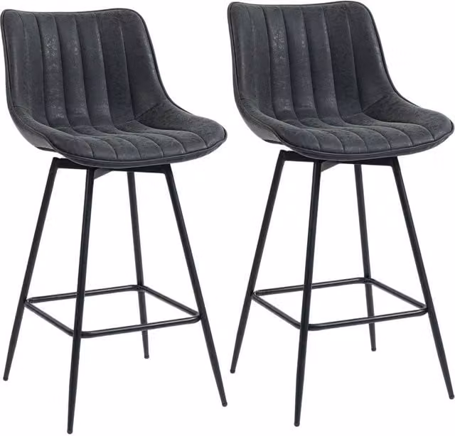 Kelvenix Set of 2 Vintage Black Synthetic Leather Swivel Bar Stools – 1