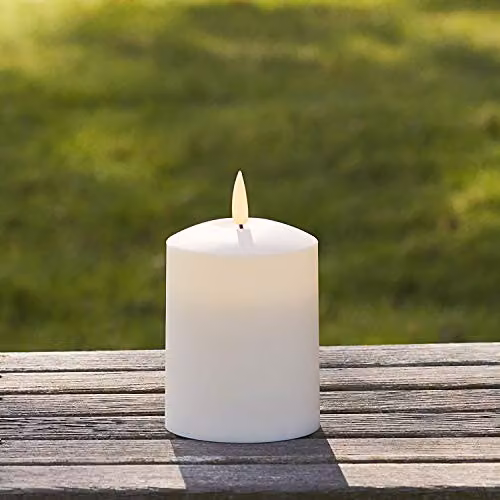 Lights4fun TruGlow Set of 2 Waterproof Outdoor Flameless LED Pillar Candles in White, Battery Operated with Timer – 3