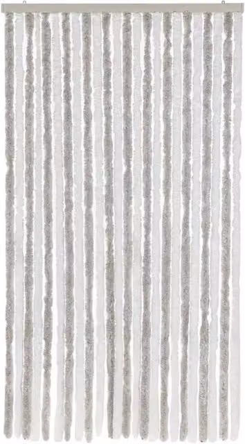 Berkfield Home Chenille Soft Fly Curtain in Light Grey and White Striped, W: 100 cm, H: 220 cm – 1
