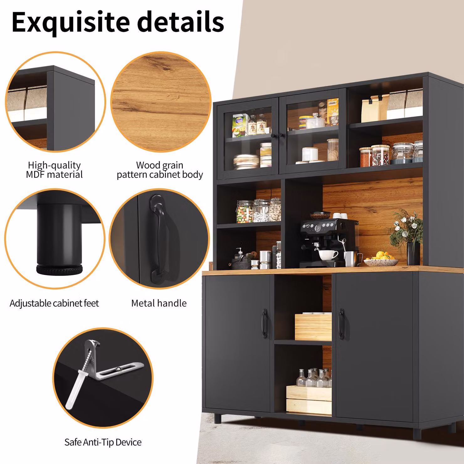 Aosom UK Retro Tall Multi-Purpose Storage Cabinet with App-Controlled LED Lighting and Glass Doors, Black, W: 40 cm, D: 40 cm, H: 185 cm – 4