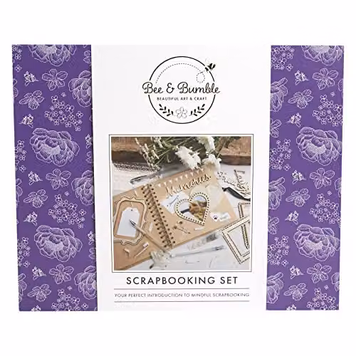Bee & Bumble Scrapbooking Set with 8x8 inch Spiral-Bound Scrapbook and 6x6 inch Paper Pad in Kraft, Gold, White and Silver – 1