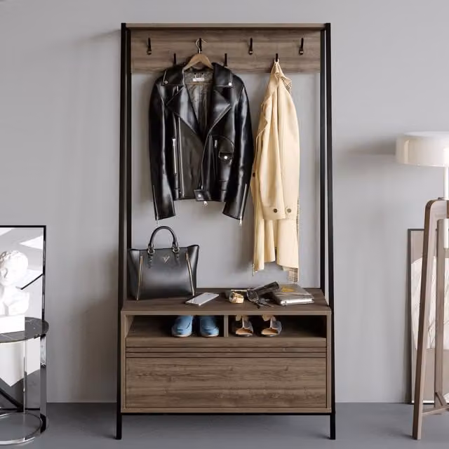 Decorotika Devin Industrial Coat Rack in Walnut Brown, Height: 180 cm