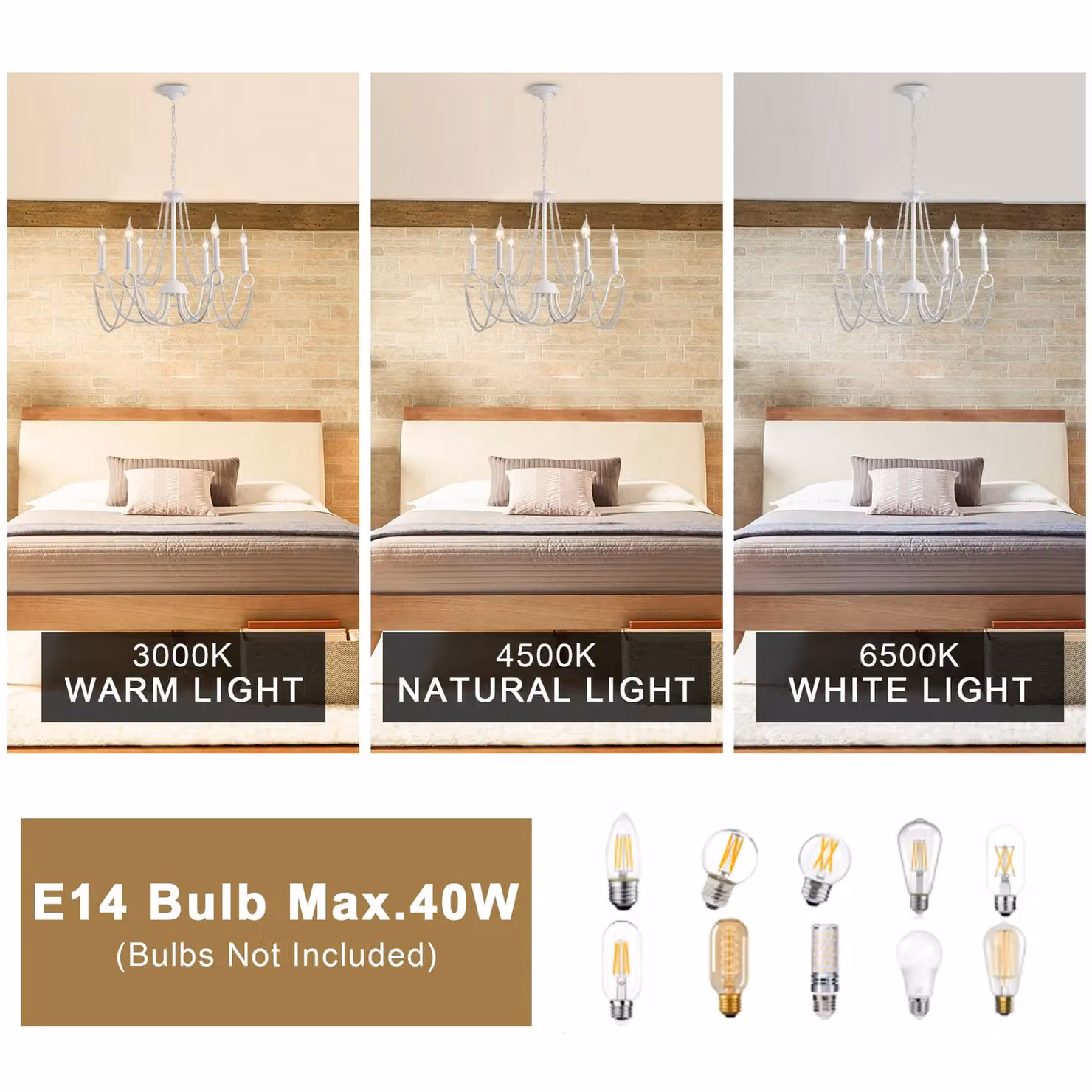 Garwarm 6-Light Retro French Country Chandelier in White with Crystal Accents and Height Adjustable Suspension – 3