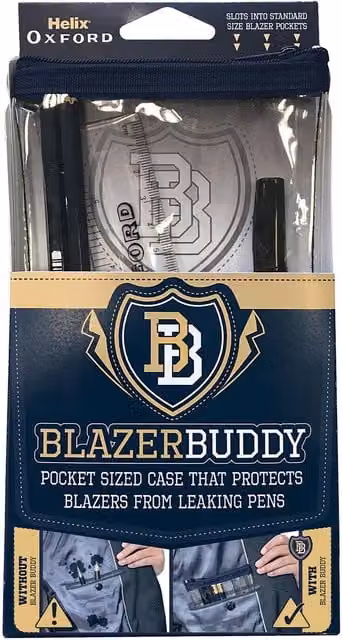 Oxford Blazer Buddy Transparent Plastic Flat Pouch with Zip in Black and Blue