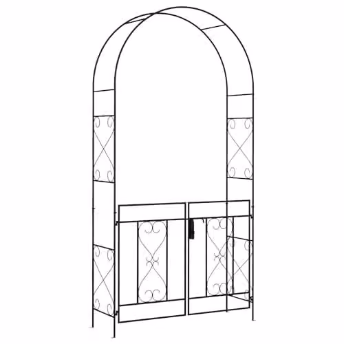 Outsunny Metal Garden Arch with Double Gate and Heart Design in Black, H 232 x W 36 x D 114 cm – 1