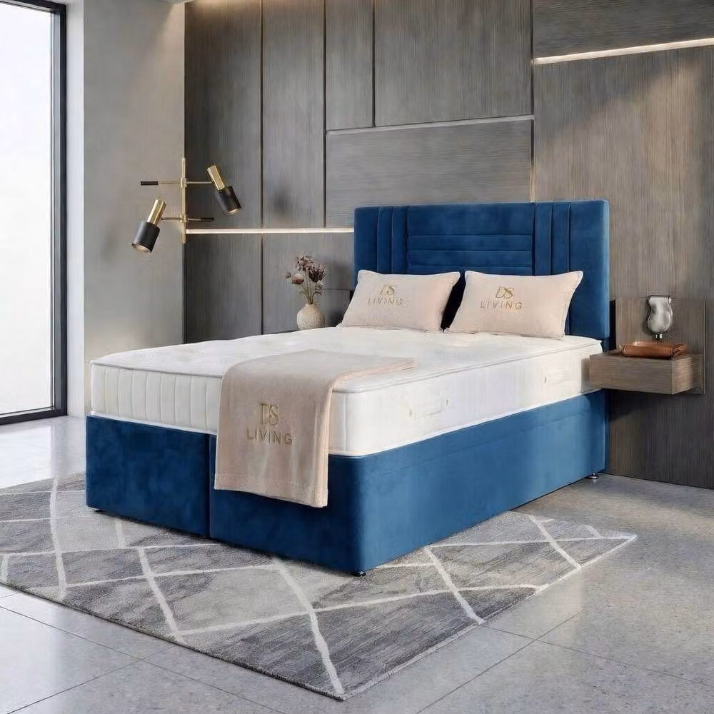 DS Living Orion Blue Velvet Upholstered Ottoman Bed, W/D/H: 90 x 190 cm – 3