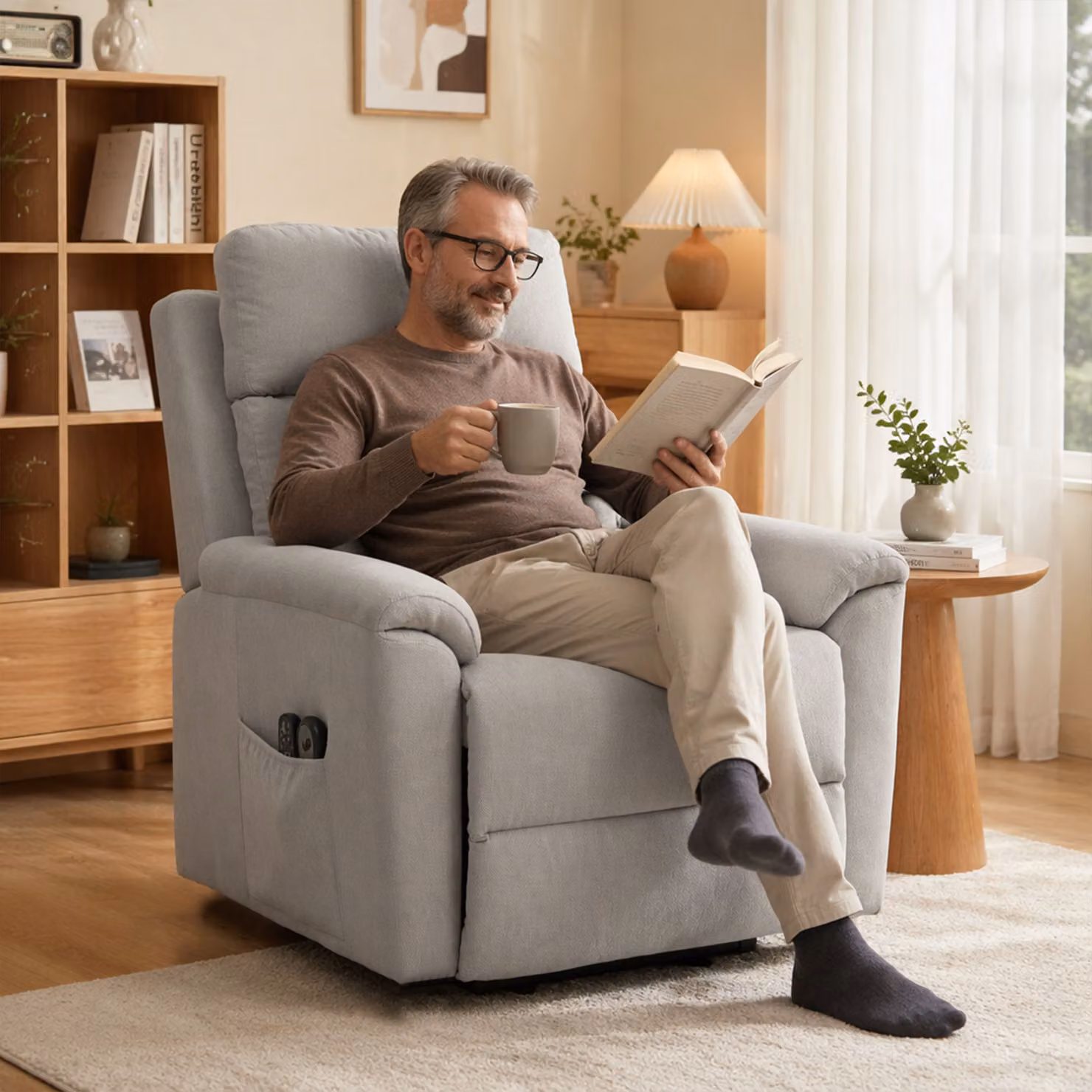 HOMCOM Power Lift Recliner Chair with Massage and Heat, Light Grey Terry Cloth Electric Lift Chair with Spring Cushion – 5