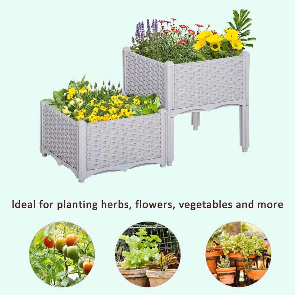 EONLION 2-Piece Grey Elevated Flower Bed Planter Set – 3