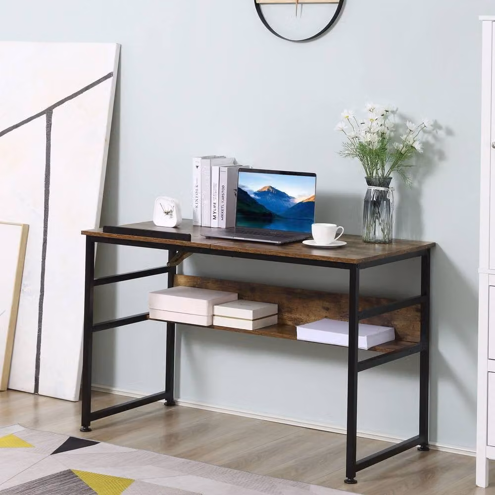 ERGOVEXA Adjustable Drafting Table and Art Desk in Rustic Brown with Tilting Top and Height Adjustment – 3