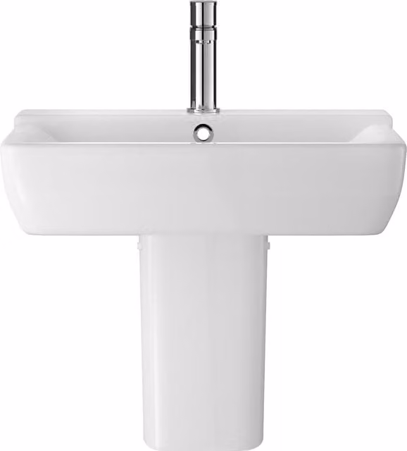 Balterley Alba Square Wall Hung 1 Tap Hole Basin and Semi Pedestal, White, W: 55 cm, D: 42 cm, H: 85 cm – 1