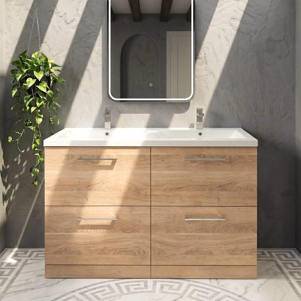 Balterley Level 1200mm Floor Standing 4 Drawer Double Basin Unit in Bleached Oak Brown – 3