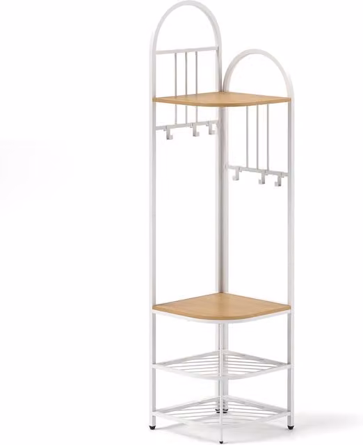Costway Minimalist Tall Corner Hall Tree with Shoe Storage Bench and Metal Hooks in Brown