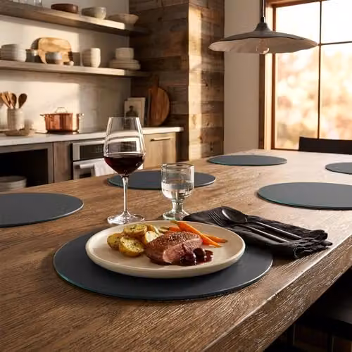Harbour Housewares Set of 6 Round Black Glass Placemats, Diameter: 30 cm – 2
