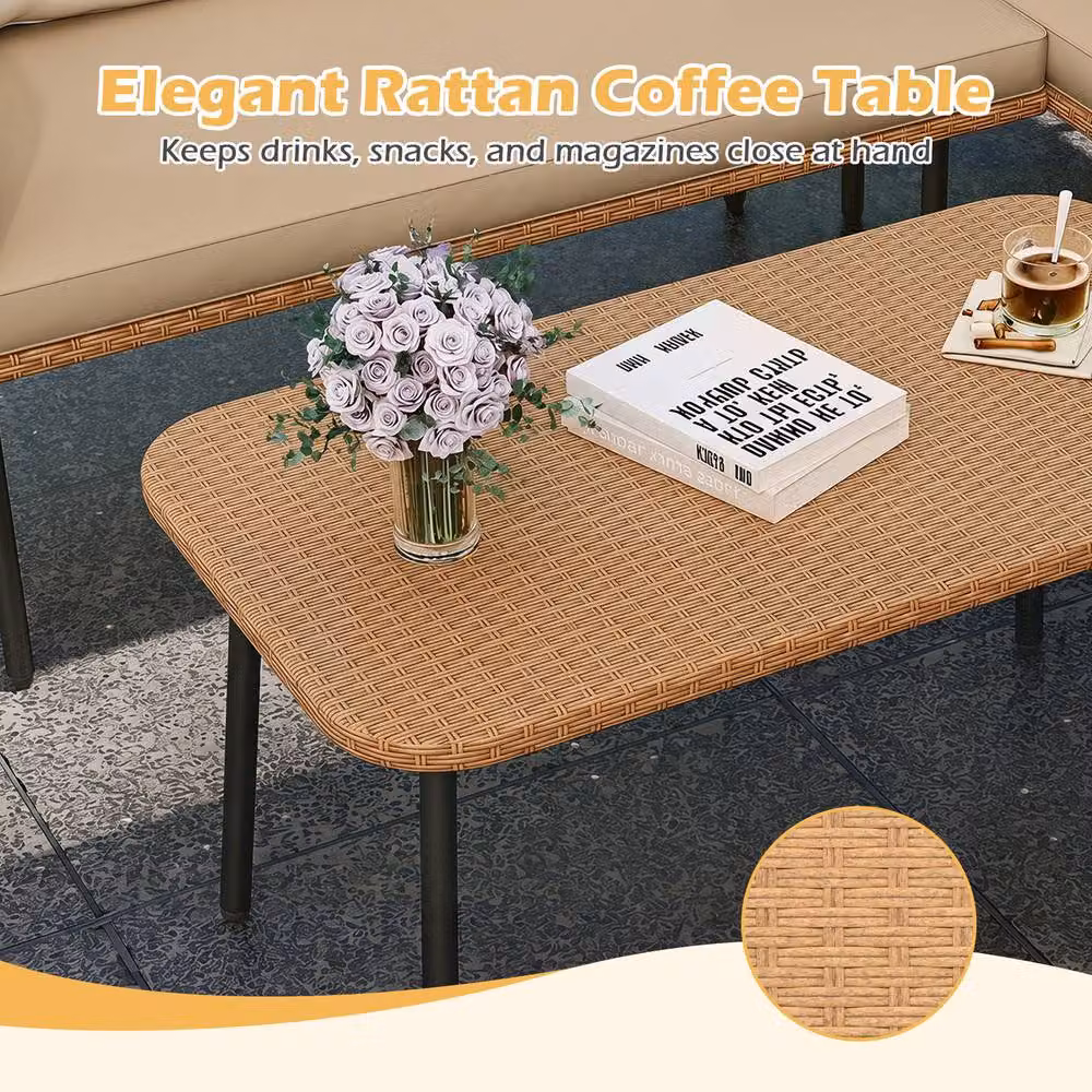 Costway 3-Piece Rattan Patio Sectional Sofa and Coffee Table Set in Brown – 6