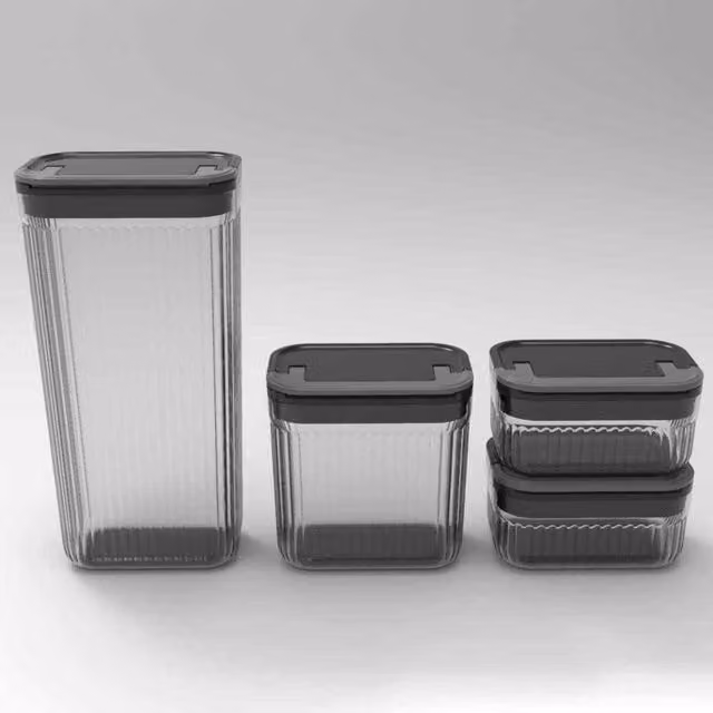 Good Food 4 Piece Airtight Glass Food Storage Set, Grey, Stackable