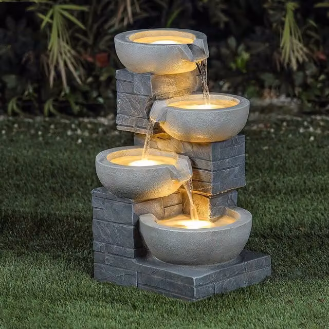 Charles Bentley 4 Tier Cascading Mains Water Feature in Grey