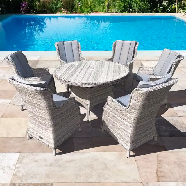 Oseasons Knightsbridge XL 6 Seat Rattan Dining Set with 135 cm Table in Dove Grey