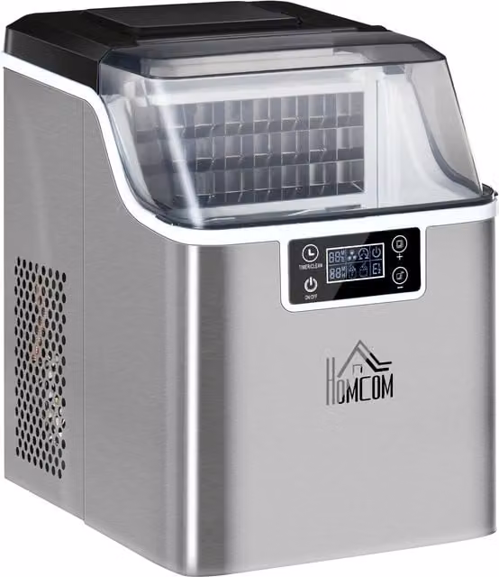 HOMCOM Silver Countertop Ice Maker Machine with 3.2L Capacity and Self-Cleaning Function