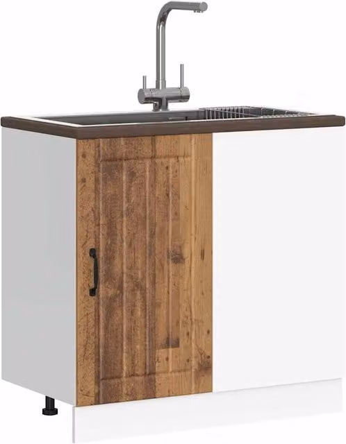 Berkfield Home Lucca Freestanding Sink Base Cabinet in Brown Rustic Engineered Wood