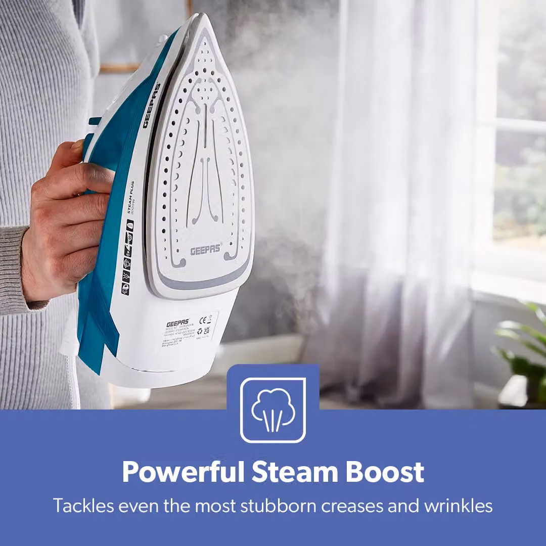 Geepas 2000W Steam Iron with Ceramic Non-Stick Soleplate and Vertical Steam Function, Blue – 4