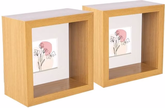 Nicola Spring Modern Square Single Tabletop 3D Deep Box Photo Frame in Beige and Yellow, W/D/H: 10.16 x 10.16 x 10.16 cm