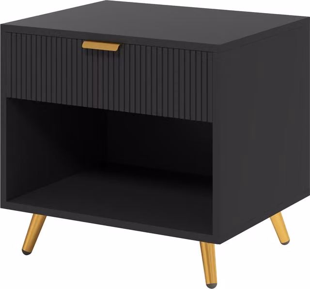 HOMCOM Elegant Modern Bedside Table with Drawer and Shelf in Black and Gold Tone