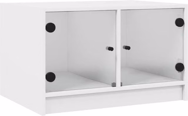 Berkfield Home Modern White Coffee Table with Glass Doors W: 68 cm, D: 50 cm, H: 42 cm