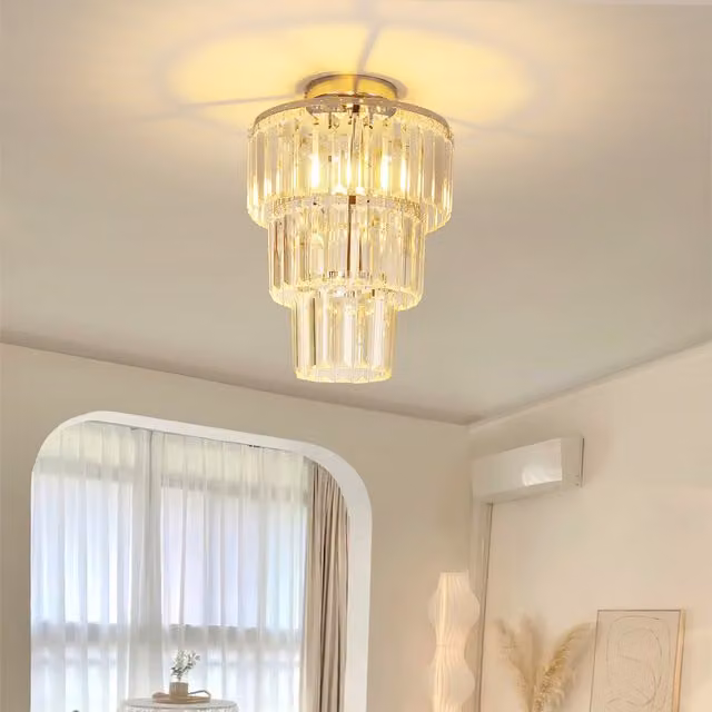 Livingandhome Chrome and Crystal Ceiling Light in Chrome and Grey