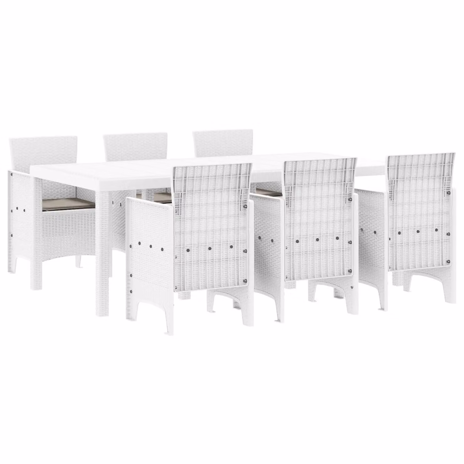 Berkfield Home 7 Piece White Poly Rattan Garden Dining Set with Cushions – 2