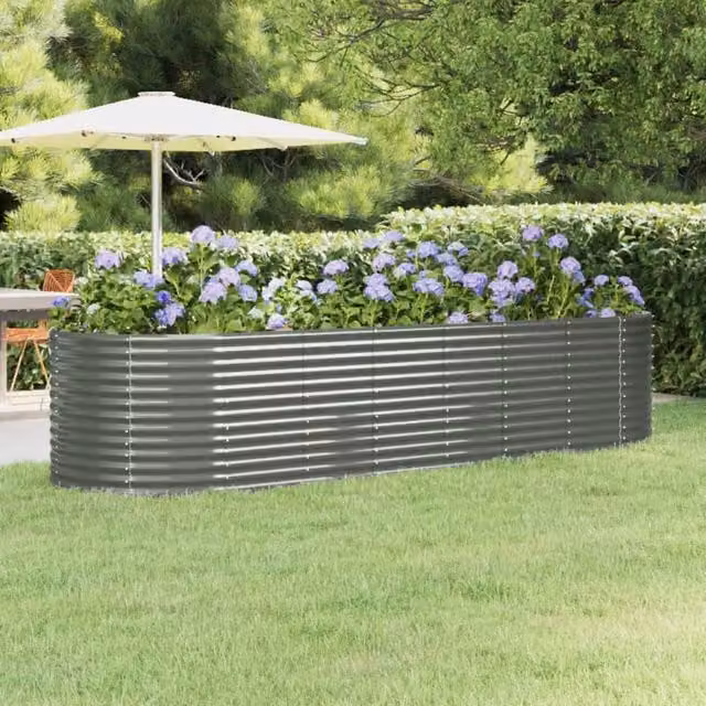Berkfield Home Garden Grey Powder-coated Steel Raised Bed, W: 322 cm, D: 100 cm, H: 68 cm – 1
