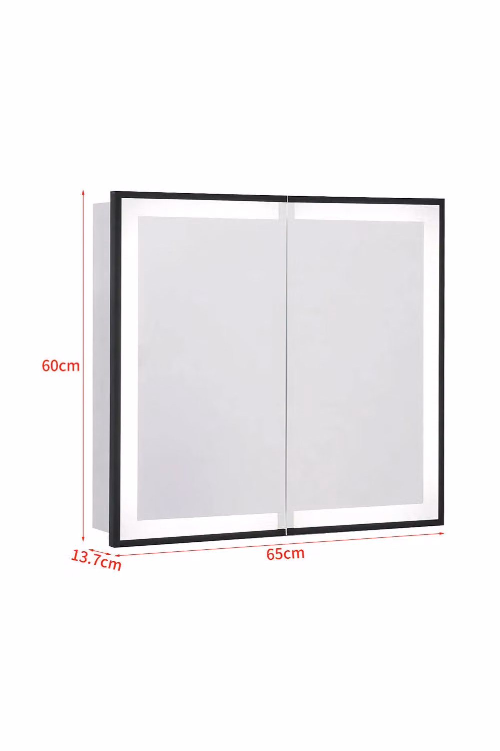 Living and Home Black Wall-mounted LED Mirror Cabinet with Double-Sided Hinged Glass Doors – 2