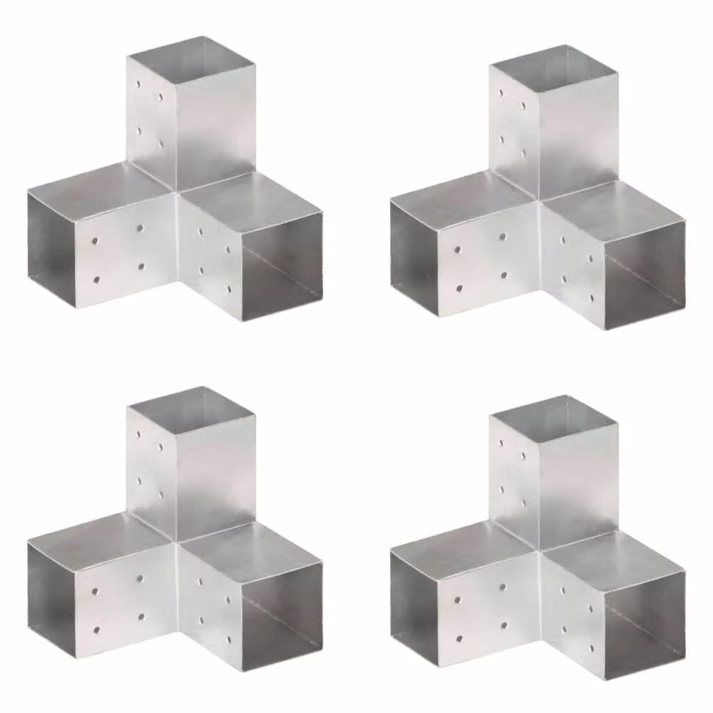 Berkfield Home Y Shape Post Connectors, 4 Pack, Galvanised Metal in Silver, 81 x 81 mm – 2