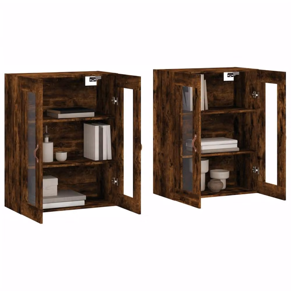 Berkfield Home Set of 2 Wall Mounted Cabinets in Smoked Oak Brown with Glass Doors – 2