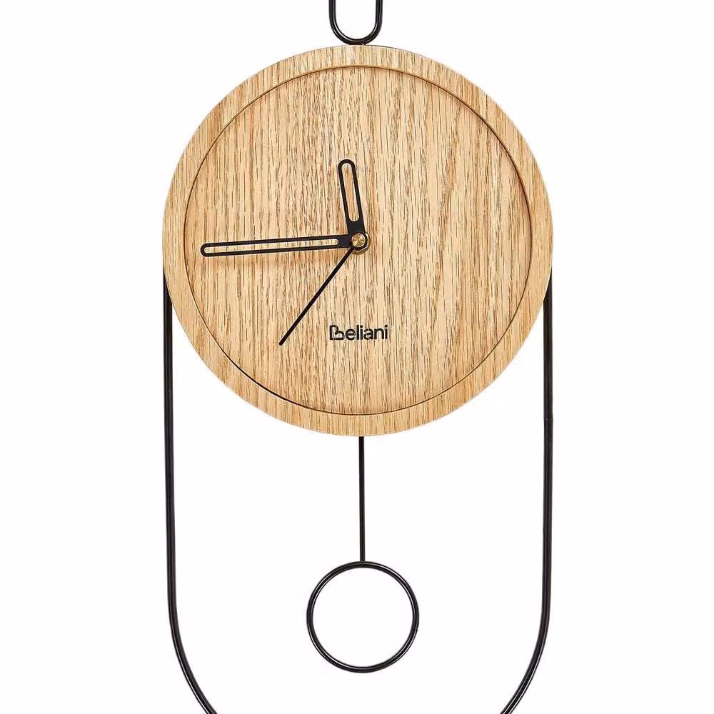 Wyld and Coco Retro Analog Pendulum Wall Clock in Brown Wood and Metal, W/H: 20 x 45 cm – 2