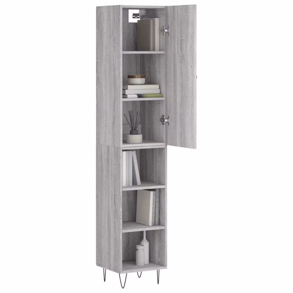 Berkfield Home Grey Sonoma Highboard with Hinged Doors and Internal Shelves, W/D/H: 34.5 x 34.5 x 180 cm – 3