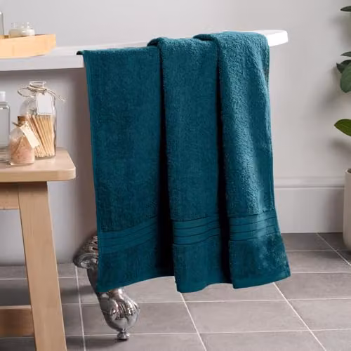 OHS Set of 2 Cotton Terry Bath Towels in Petrol Green – 4