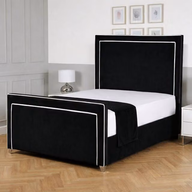 Living Comfort Bedz Verona Black Velvet Upholstered Gas Lift Storage Bed Frame with 48 Inch Headboard, Size: 140 x 200 cm – 1