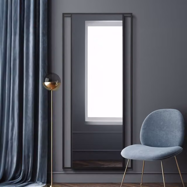 MirrorOutlet Modern Rectangular Metal and Glass Wall Mirror in Black, Height: 180 cm