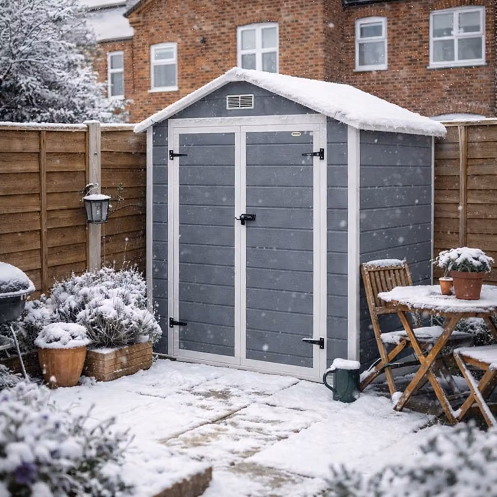 Outsunny Grey Outdoor Storage Shed with Lockable Double Doors and Plastic Roof, W/D/H: 182.88 x 137.16 x 210.0 cm – 2