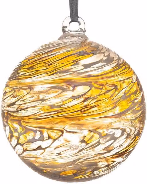 Sienna Glass Pastel Gold Christening Friendship Ball Bauble, Diameter: 10 cm