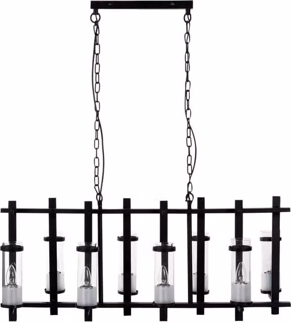 Orsina Industrial Black Metal and Transparent Glass Rectangular Suspended Pendant Light by Fifty Five South