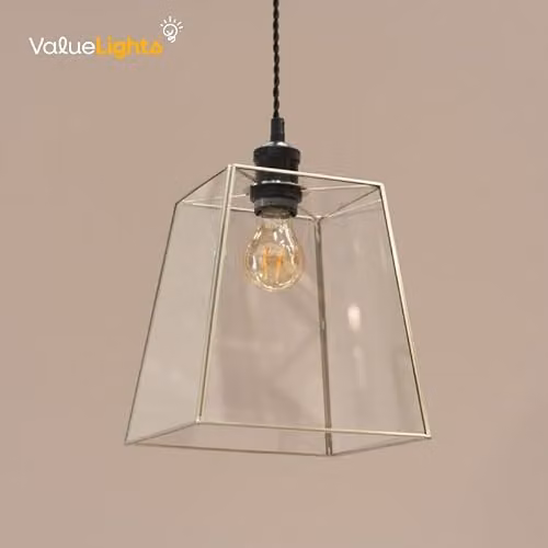ValueLights Gold Metal and Clear Glass Lantern Easy Fit Ceiling Light Shade, Shade Width: 18 cm – 2