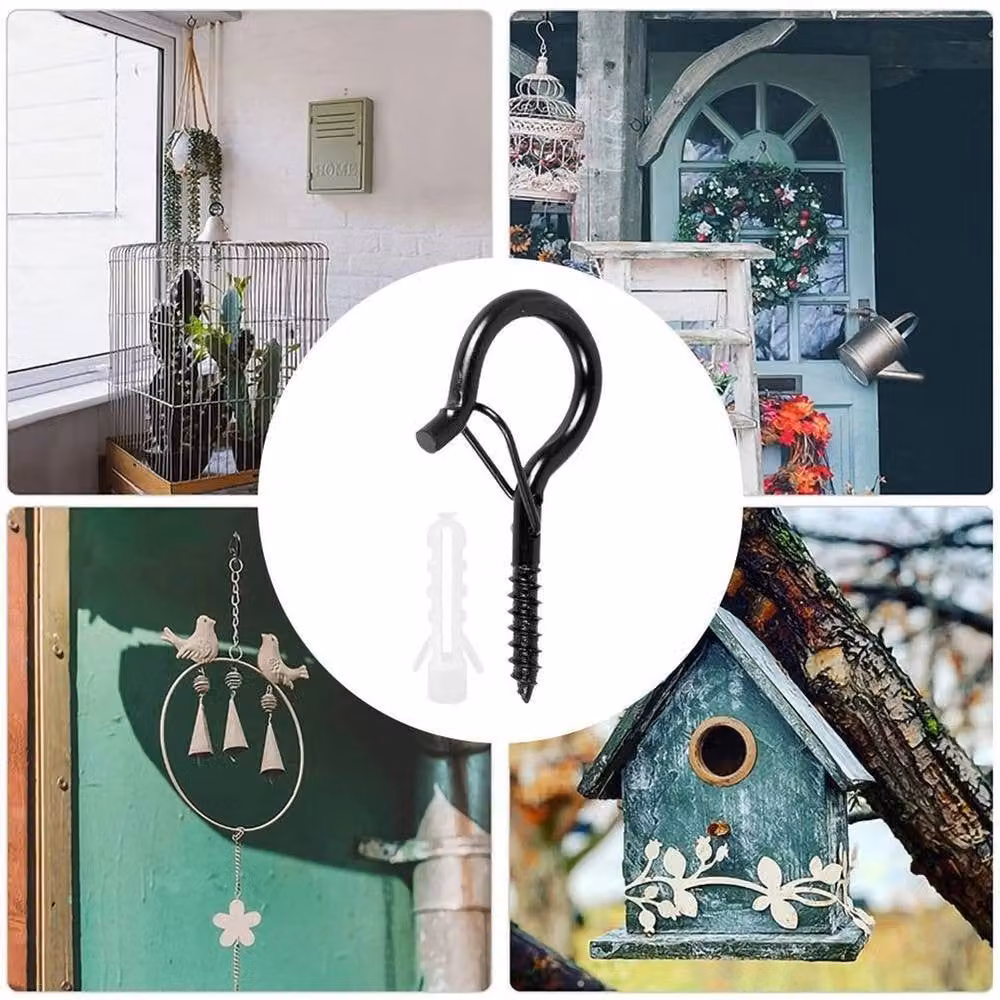 Kelvenix 50 Pack Black Stainless Steel Screw-in Q-Hanger Hooks for Outdoor Use – 4